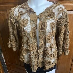 Ronnie Salloway‎ Size Small Open-Weave Brown Cardigan Button-Up 3/4 Sleeve